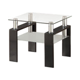 Modern Tempered Glass End Table with Shelf Black