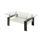 Modern Tempered Glass Coffee Table with Shelf Black