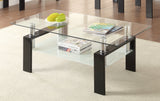 Modern Tempered Glass Coffee Table with Shelf Black