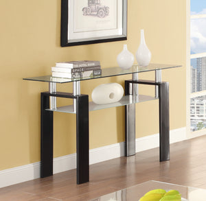 Modern Tempered Glass Sofa Table with Shelf Black