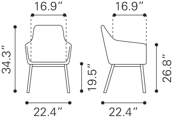 Zuo Modern Adage 100% Polyester, Plywood, Steel Modern Commercial Grade Dining Chair Set - Set of 2 Beige, Black 100% Polyester, Plywood, Steel