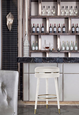 Coral Velvet / Engineered Wood / Metal / Foam Contemporary Cream Velvet Bar Stool - 18.5" W x 18.5" D x 30" H