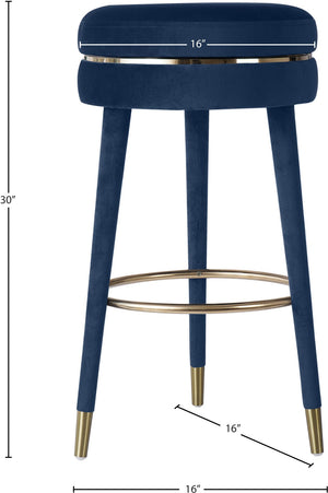 Coral Velvet / Engineered Wood / Metal / Foam Contemporary Navy Velvet Bar Stool - 18.5" W x 18.5" D x 30" H