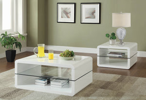 Contemporary Square 2-shelf End Table Glossy White