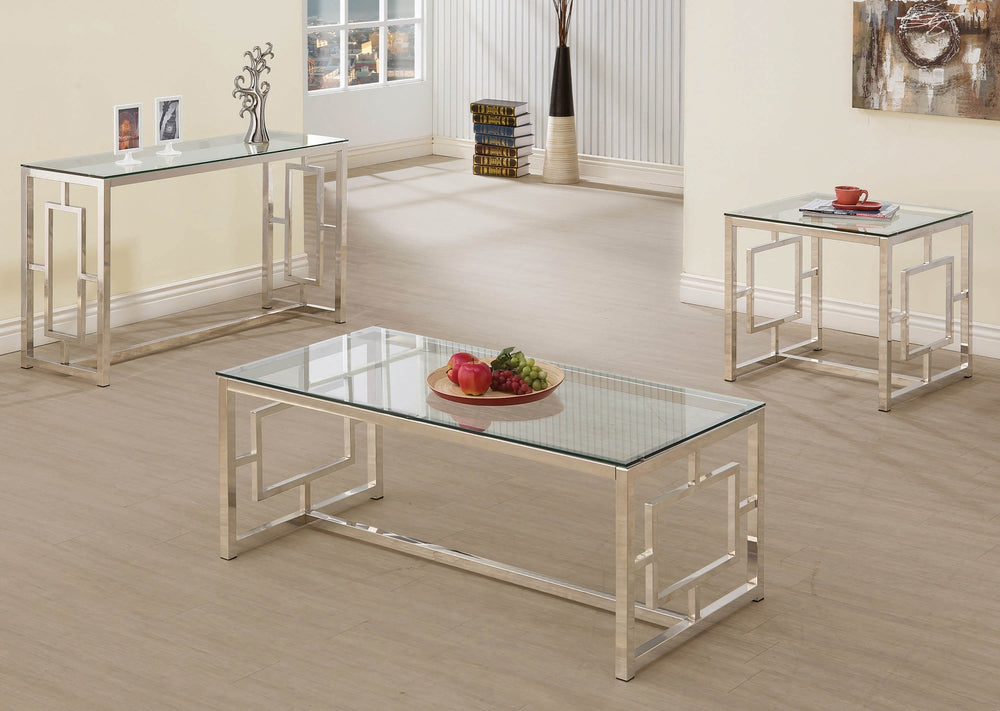 Contemporary Coffee Table with Tempered Glass Top and Elegant Nickel Finish for Modern Living Rooms