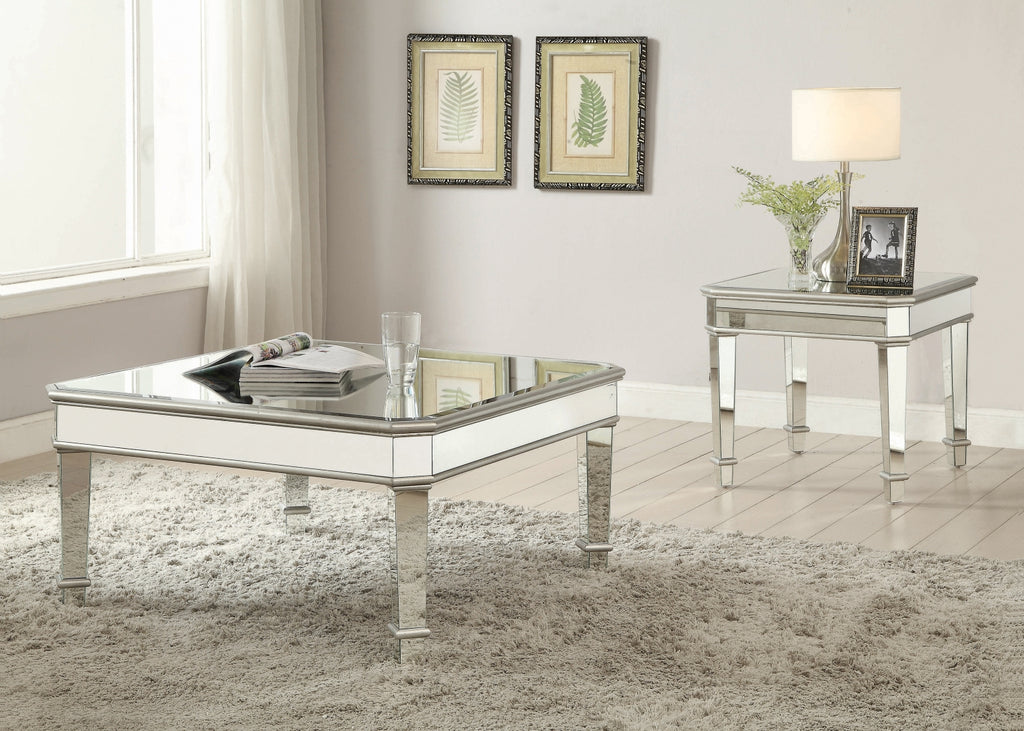 Cassandra Contemporary Square Beveled Top End Table Silver