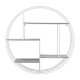 Contemporary Round Wood/metal Wall Shelf Gray/white