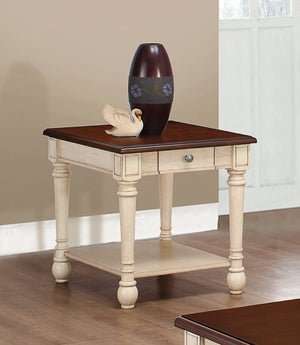 Traditional Rectangular End Table Dark Cherry and Antique White