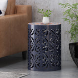 Noble House Chetola Indoor Lace Cut Side Table with Tile Top, Dark Blue and Multi-Color