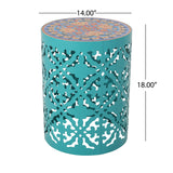 Noble House Chetola Indoor Lace Cut Side Table with Tile Top, Teal and Multi-Color