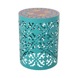 Noble House Chetola Indoor Lace Cut Side Table with Tile Top, Teal and Multi-Color