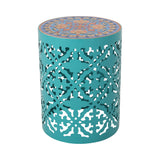 Noble House Chetola Indoor Lace Cut Side Table with Tile Top, Teal and Multi-Color