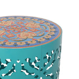 Noble House Chetola Indoor Lace Cut Side Table with Tile Top, Teal and Multi-Color