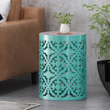 Noble House Chetola Indoor Lace Cut Side Table with Tile Top, Teal and Multi-Color