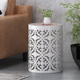 Noble House Chetola Indoor Lace Cut Side Table with Tile Top, White and Multi-Color