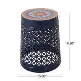 Noble House Chicory Indoor Lace Cut Side Table with Tile Top, Dark Blue and Multi-Color