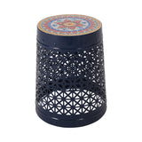 Noble House Chicory Indoor Lace Cut Side Table with Tile Top, Dark Blue and Multi-Color