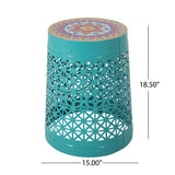 Noble House Chicory Indoor Lace Cut Side Table with Tile Top, Teal and Multi-Color