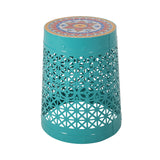 Noble House Chicory Indoor Lace Cut Side Table with Tile Top, Teal and Multi-Color