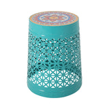 Noble House Chicory Indoor Lace Cut Side Table with Tile Top, Teal and Multi-Color