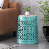 Noble House Chicory Indoor Lace Cut Side Table with Tile Top, Teal and Multi-Color