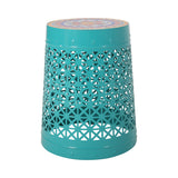 Noble House Chicory Indoor Lace Cut Side Table with Tile Top, Teal and Multi-Color