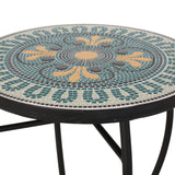 Noble House Bluebird Indoor Side Table with Tile Top, Teal, Yellow, and Black