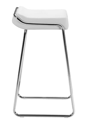Zuo Modern Wedge 100% Polyurethane, Plywood, Steel Modern Commercial Grade Barstool Set - Set of 2 White, Chrome 100% Polyurethane, Plywood, Steel