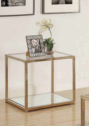 Contemporary End Table with Mirror Shelf Chocolate Chrome