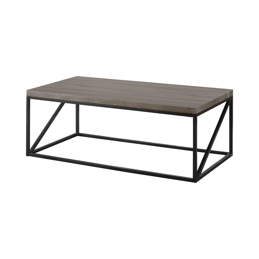 Casual Modern Coffee Table - Sonoma Grey Finish with Sleek Metal Base & Geometric Design Elements