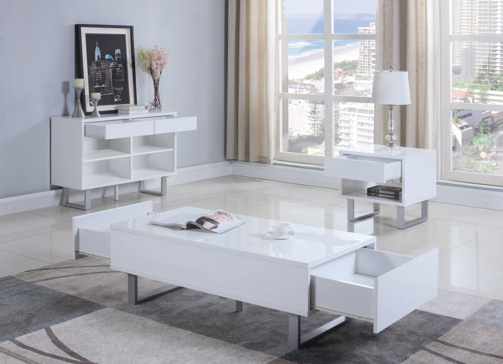 Contemporary 1-drawer End Table High Glossy White
