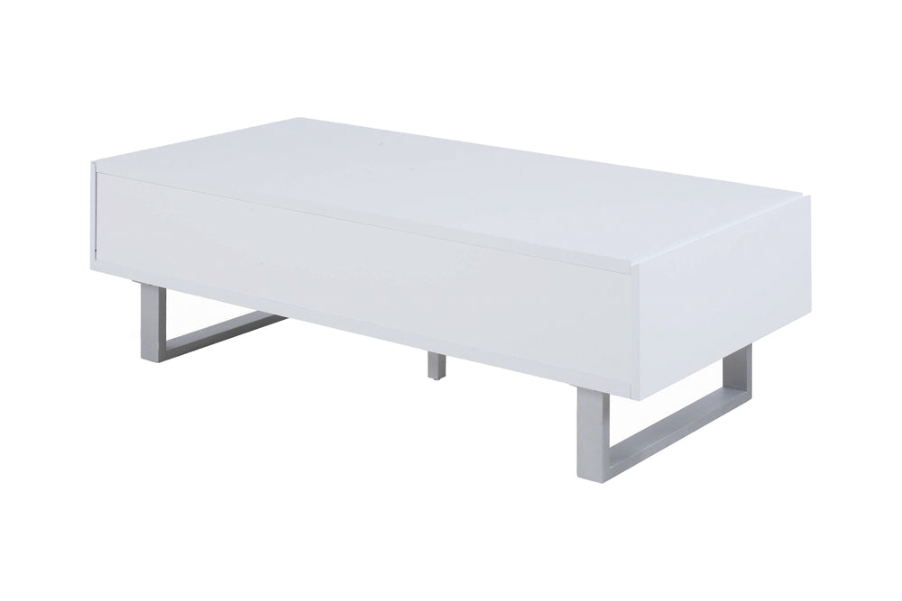 Contemporary High Glossy White Coffee Table with 2 Storage Drawers for Modern Living Rooms Décor