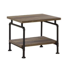 Country Rustic Shelf Storage End Table Rustic Oak and Black