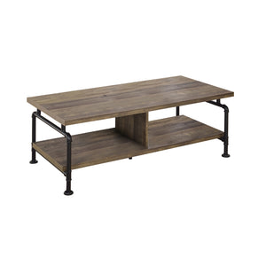 Country Rustic Shelf Storage Coffee Table Rustic Oak and Black