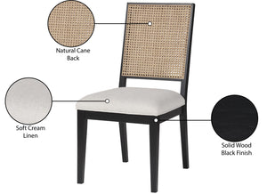 Butterfly Linen Textured Fabric / Natural Cane / Rubberwood / Foam Mid-Century Cream Linen Textured Fabric Dining Chair - 19" W x 24.5" D x 36.5" H