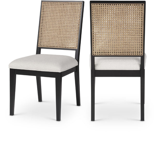 Butterfly Linen Textured Fabric / Natural Cane / Rubberwood / Foam Mid-Century Cream Linen Textured Fabric Dining Chair - 19" W x 24.5" D x 36.5" H