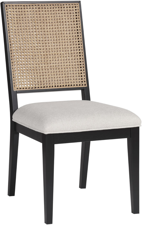 Butterfly Linen Textured Fabric / Natural Cane / Rubberwood / Foam Mid-Century Cream Linen Textured Fabric Dining Chair - 19" W x 24.5" D x 36.5" H