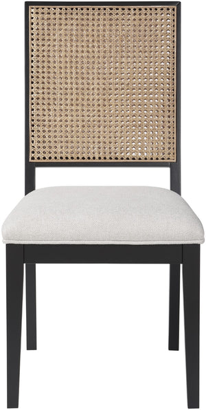 Butterfly Linen Textured Fabric / Natural Cane / Rubberwood / Foam Mid-Century Cream Linen Textured Fabric Dining Chair - 19" W x 24.5" D x 36.5" H