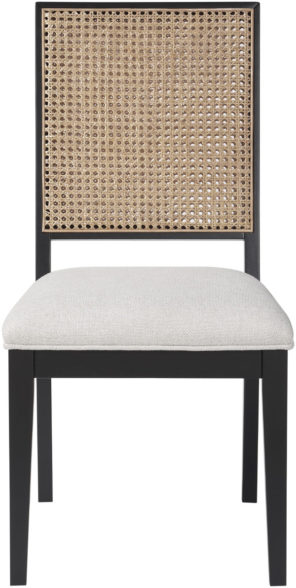 Butterfly Linen Textured Fabric / Natural Cane / Rubberwood / Foam Mid-Century Cream Linen Textured Fabric Dining Chair - 19" W x 24.5" D x 36.5" H