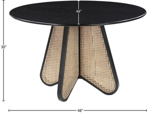 Butterfly Natural Cane / Rubberwood / Oak Veneer Mid-Century Black Dining Table - 48" W x 48" D x 30" H