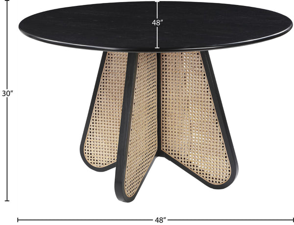 Butterfly Natural Cane / Rubberwood / Oak Veneer Mid-Century Black Dining Table - 48" W x 48" D x 30" H