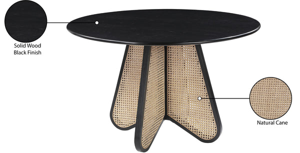 Butterfly Natural Cane / Rubberwood / Oak Veneer Mid-Century Black Dining Table - 48" W x 48" D x 30" H