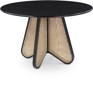 Butterfly Natural Cane / Rubberwood / Oak Veneer Mid-Century Black Dining Table - 48" W x 48" D x 30" H