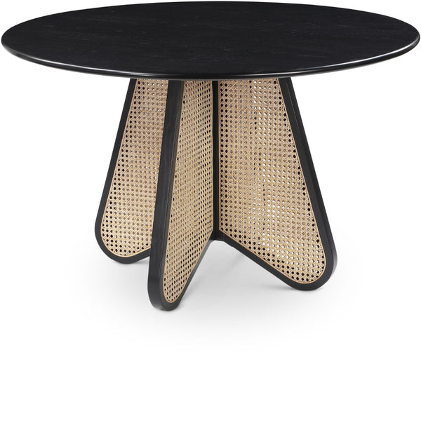 Butterfly Natural Cane / Rubberwood / Oak Veneer Mid-Century Black Dining Table - 48" W x 48" D x 30" H