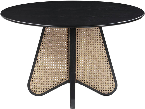 Butterfly Natural Cane / Rubberwood / Oak Veneer Mid-Century Black Dining Table - 48" W x 48" D x 30" H