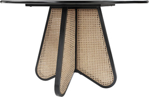 Butterfly Natural Cane / Rubberwood / Oak Veneer Mid-Century Black Dining Table - 48" W x 48" D x 30" H