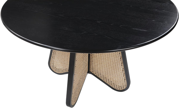 Butterfly Natural Cane / Rubberwood / Oak Veneer Mid-Century Black Dining Table - 48" W x 48" D x 30" H