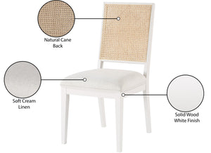 Butterfly Linen Textured Fabric / Natural Cane / Rubberwood / Foam Mid-Century Cream Linen Textured Fabric Dining Chair - 19" W x 24.5" D x 36.5" H