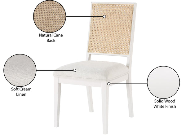 Butterfly Linen Textured Fabric / Natural Cane / Rubberwood / Foam Mid-Century Cream Linen Textured Fabric Dining Chair - 19" W x 24.5" D x 36.5" H