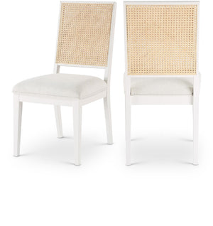 Butterfly Linen Textured Fabric / Natural Cane / Rubberwood / Foam Mid-Century Cream Linen Textured Fabric Dining Chair - 19" W x 24.5" D x 36.5" H